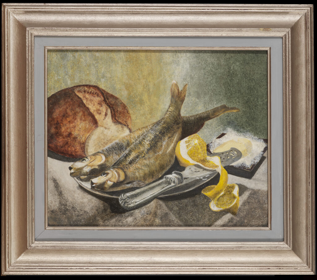Harengs fumés, citron et beurre : Acrylique sur châssis 31,5 cm x 40,5 cm Année 2023